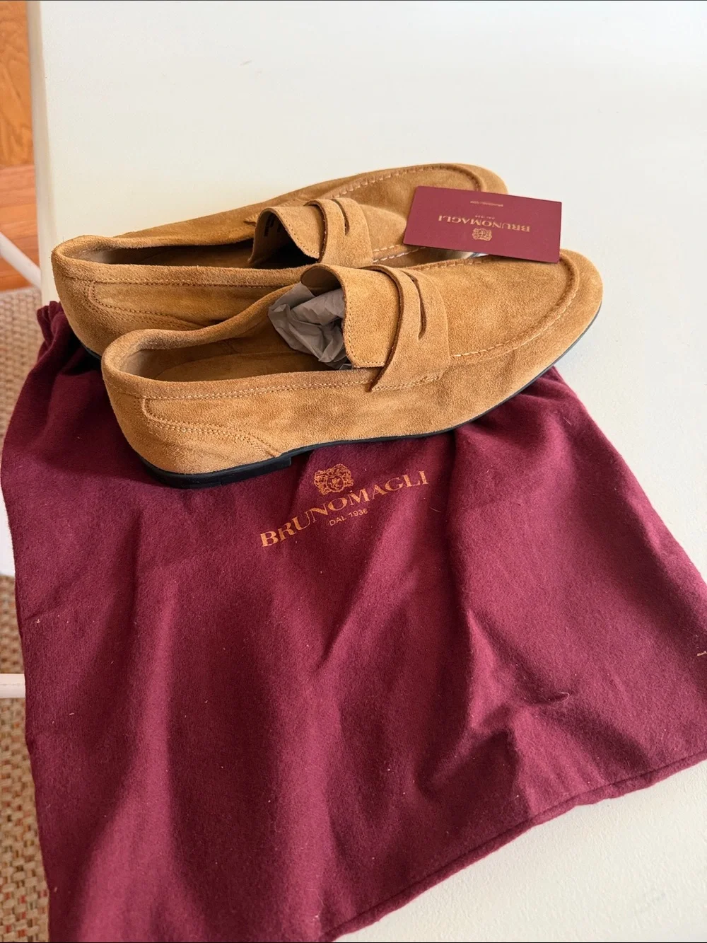 Bruno Magli Men's Camel Suede Penny Loafers Sz 8,5. Bag4